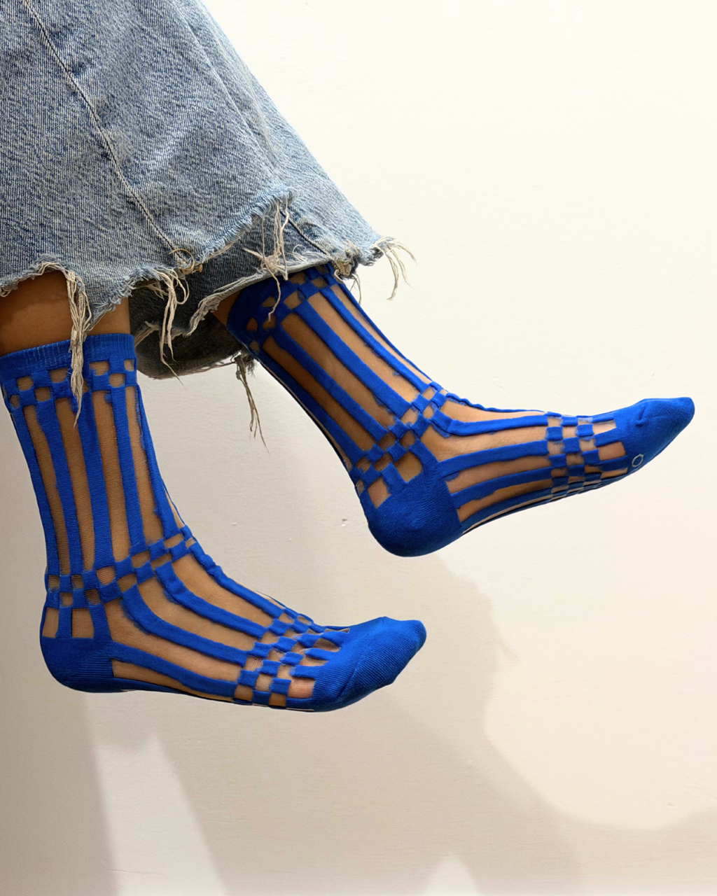 SHEER SOCKS - STRIP&CHECK BLUE