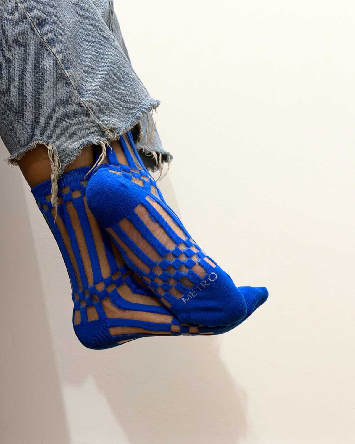 SHEER SOCKS - STRIP&CHECK BLUE