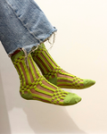 SHEER SOCKS - STRIP&CHECK GREEN