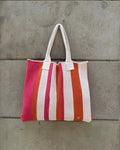 STRIPED TOTE BAG - ORANGE&PINK