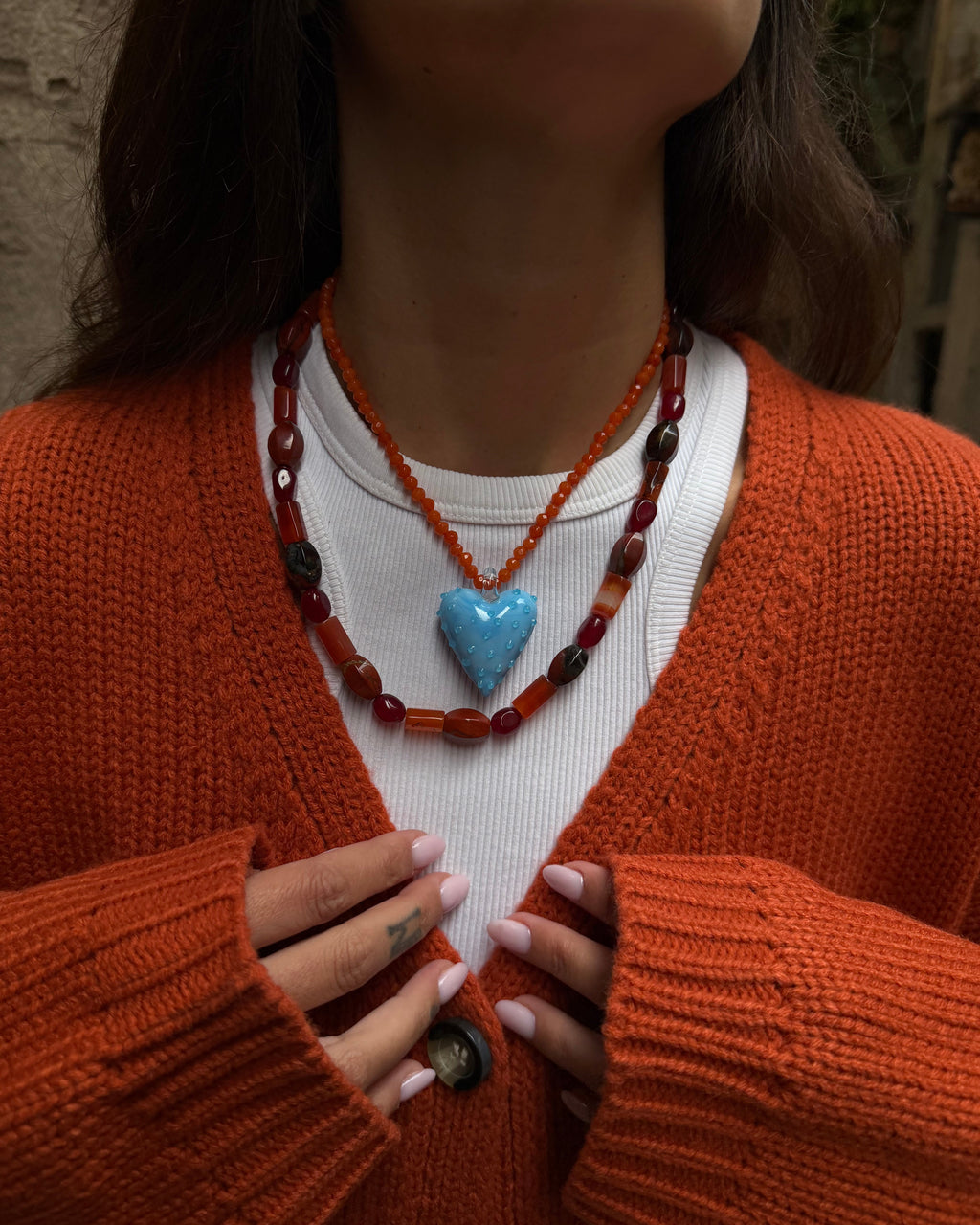 NATURAL STONES NECKLACE - TERRACOTTA