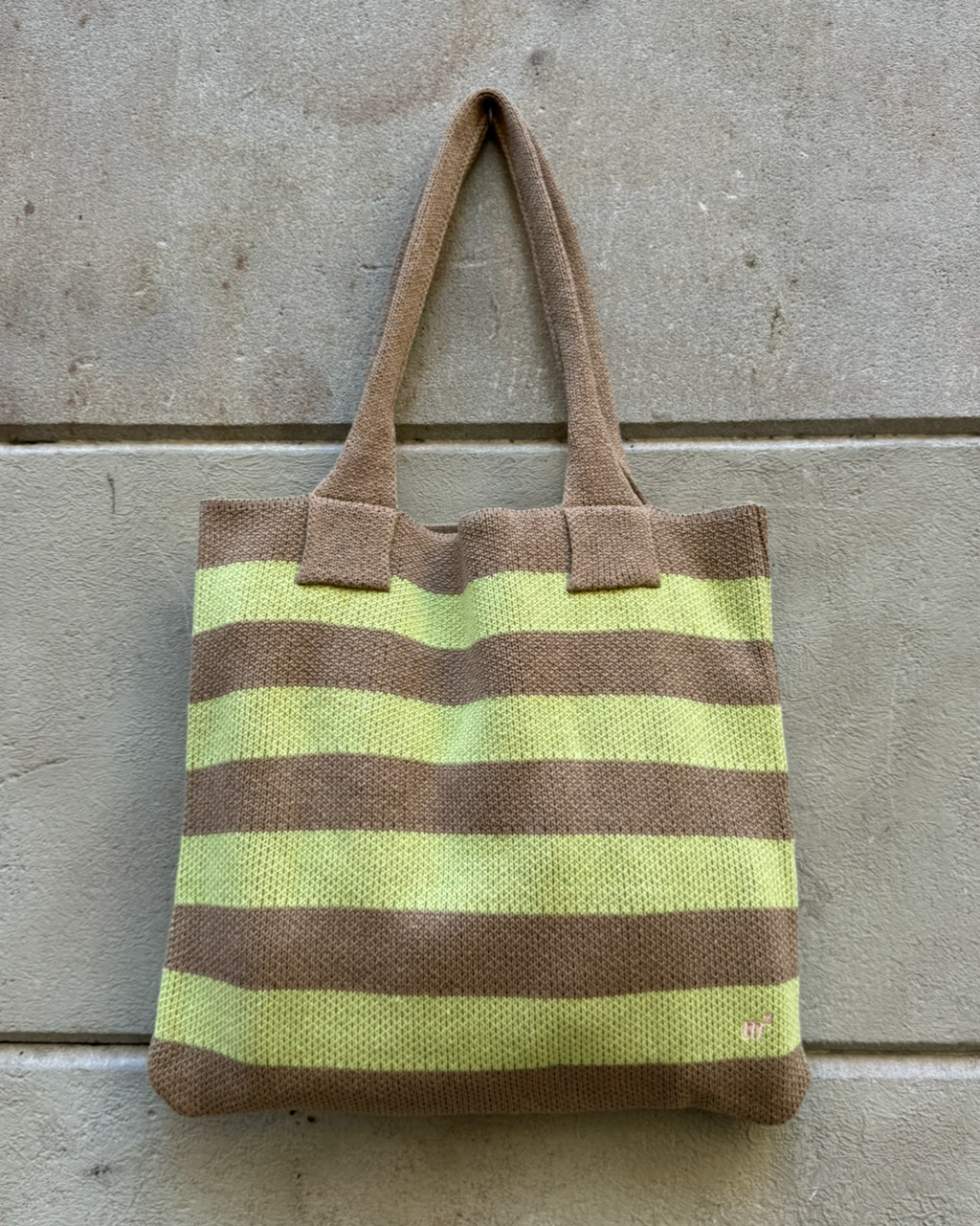 STRIPED TOTE BAG - TAN&LIME