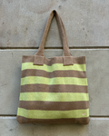 STRIPED TOTE BAG - TAN&LIME