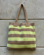 STRIPED TOTE BAG - TAN&LIME