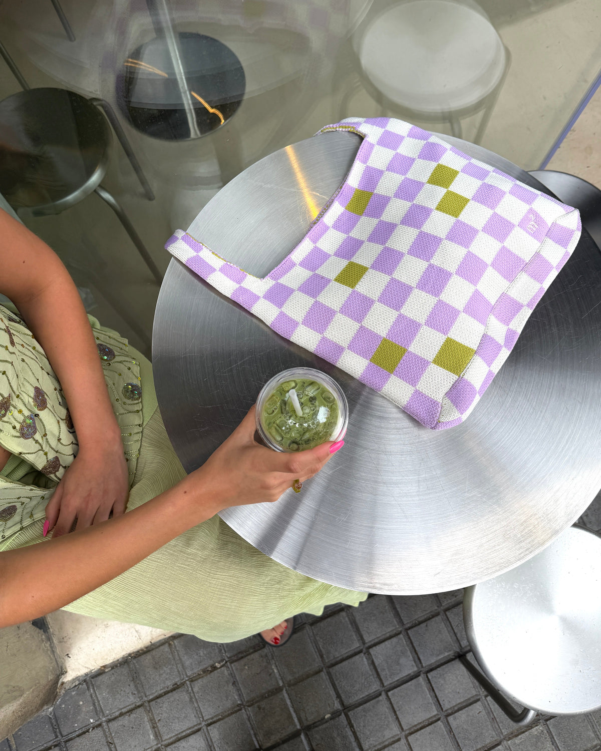 CHECKERED SHOULDER BAG - LILAC&GREEN