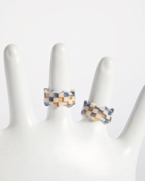 CHECKERED WAVES RING - 3COLOURS