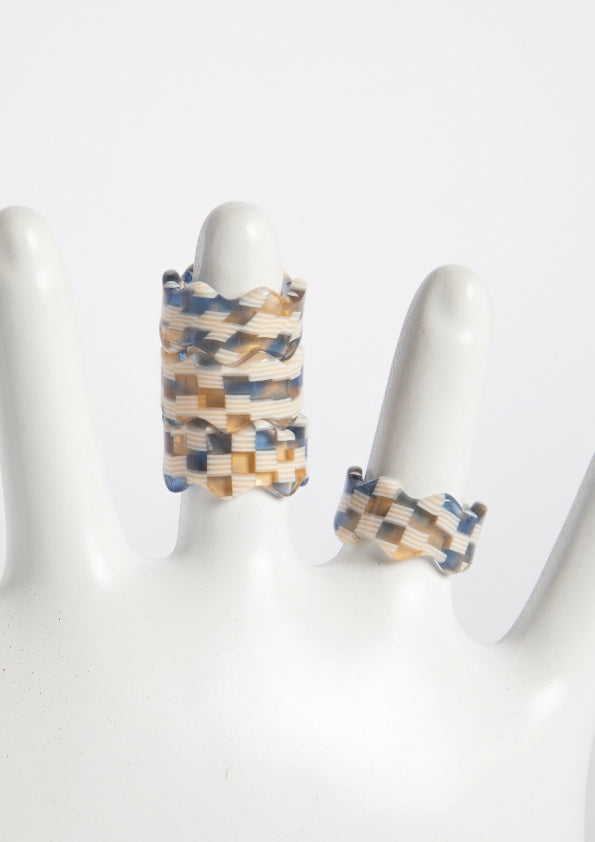 CHECKERED WAVES RING - 3COLOURS